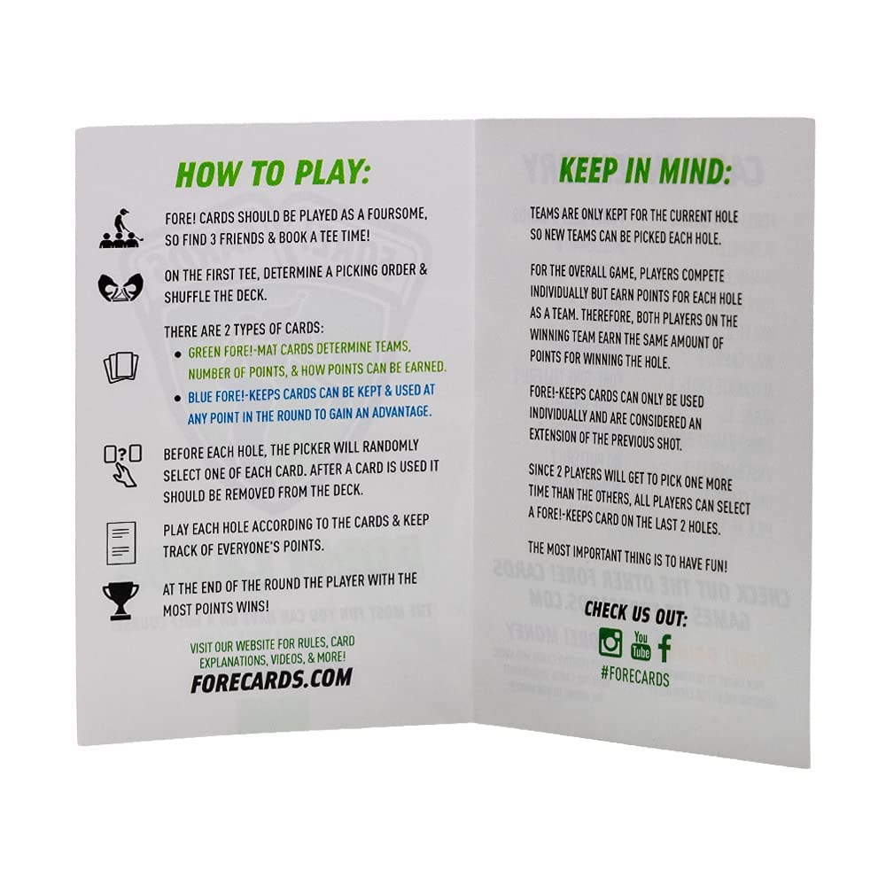 Fore! Cards On Course Fore-Mat and Fore-Keeps system keeps rounds exciting and organized.