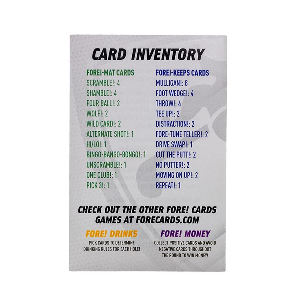 Fore! Cards On Course gift-ready packaging for golf enthusiasts.