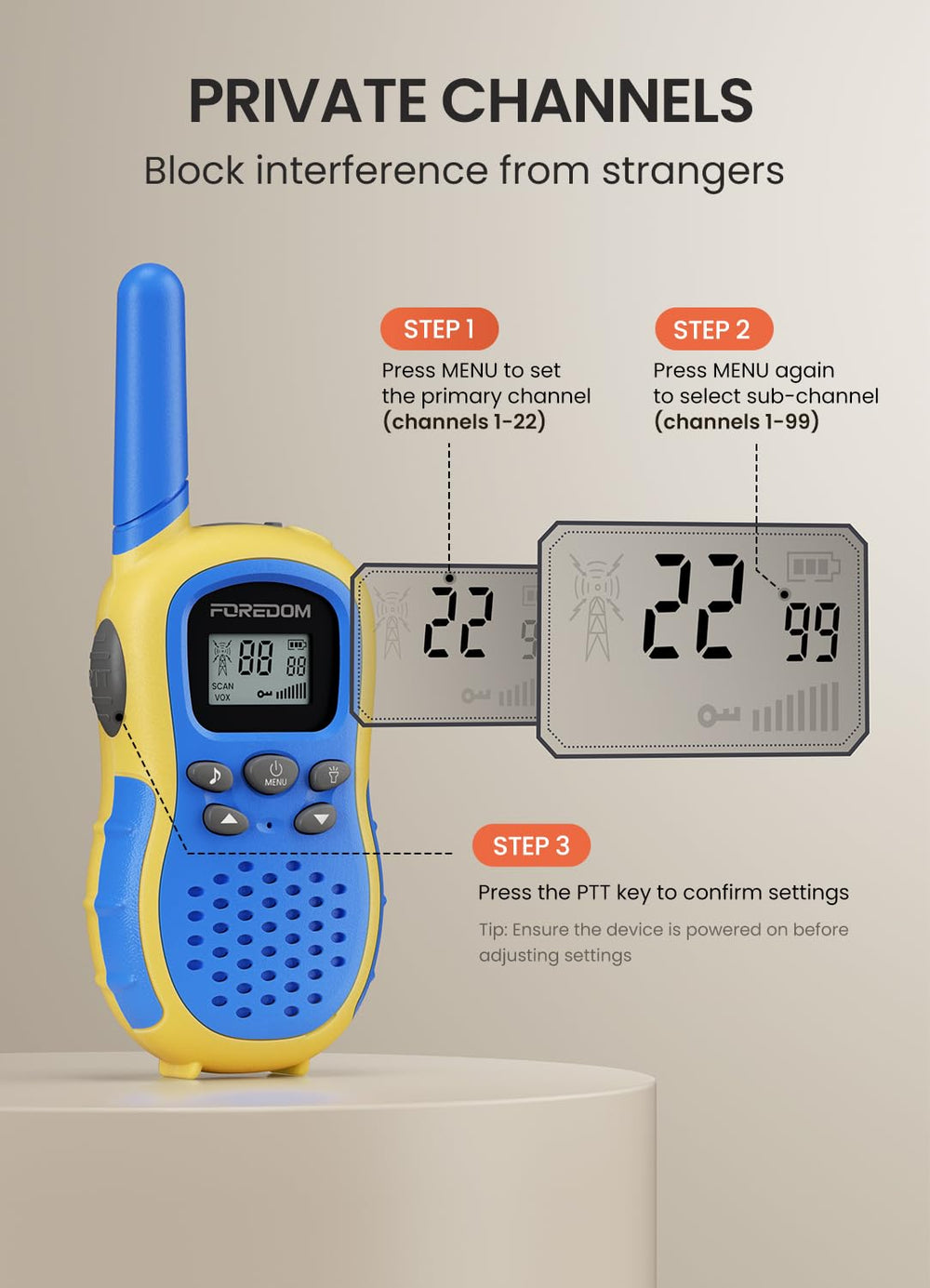 FOREDOM rechargeable battery indicator shows power status during use.