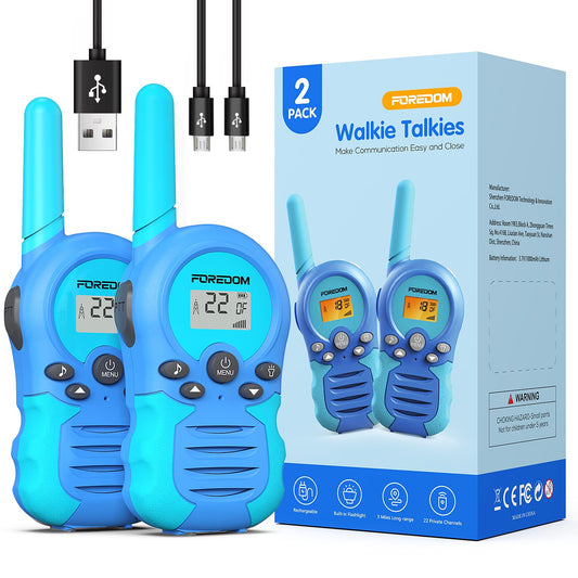 FOREDOM rechargeable kids walkie talkies—front view, bright design for easy grip.