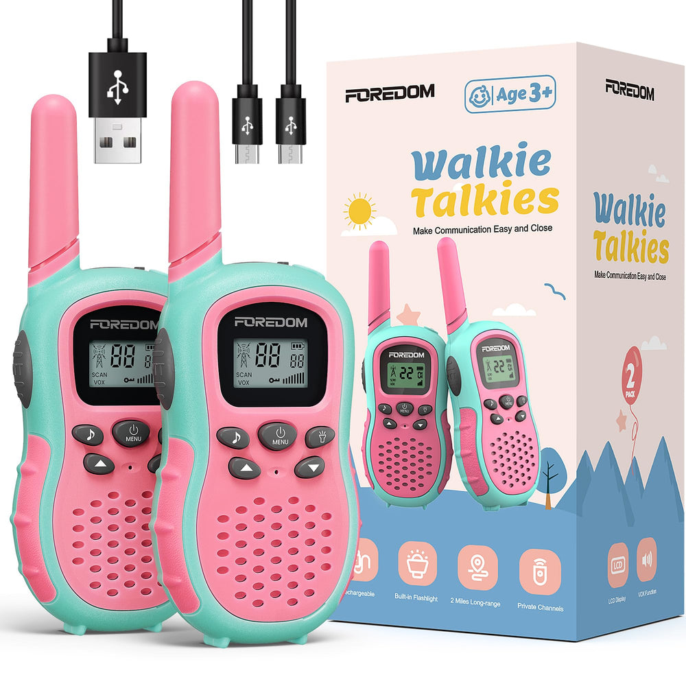 FOREDOM rechargeable walkie-talkies front view shows durable kid-friendly design