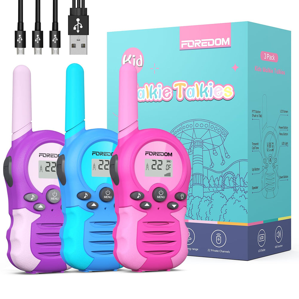 FOREDOM kids walkie talkies front view with backlit screen for easy use