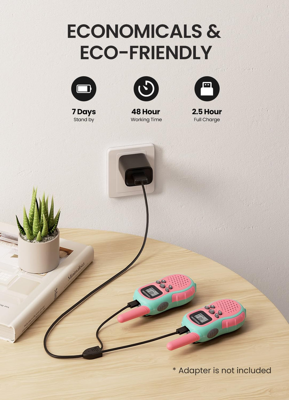 FOREDOM rechargeable walkie-talkies side view highlights comfortable grip for kids