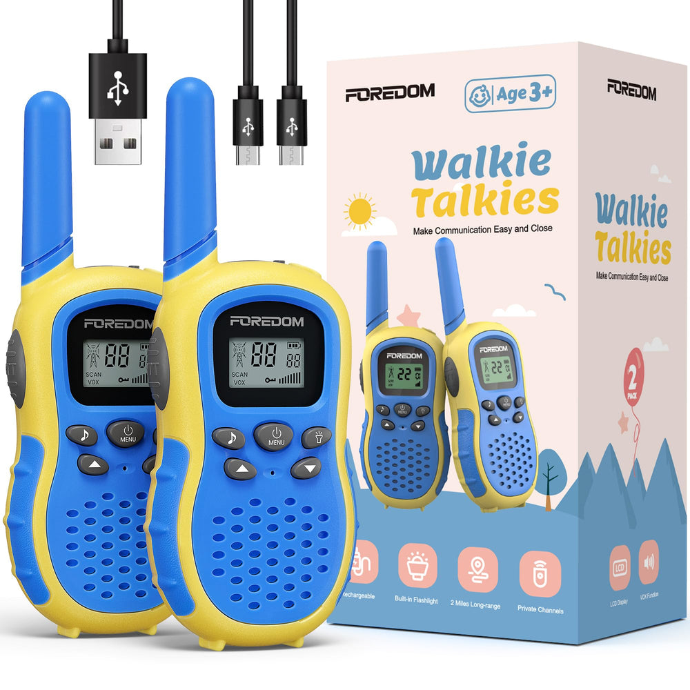 FOREDOM two-pack kids walkie talkies for outdoor play and family adventures.