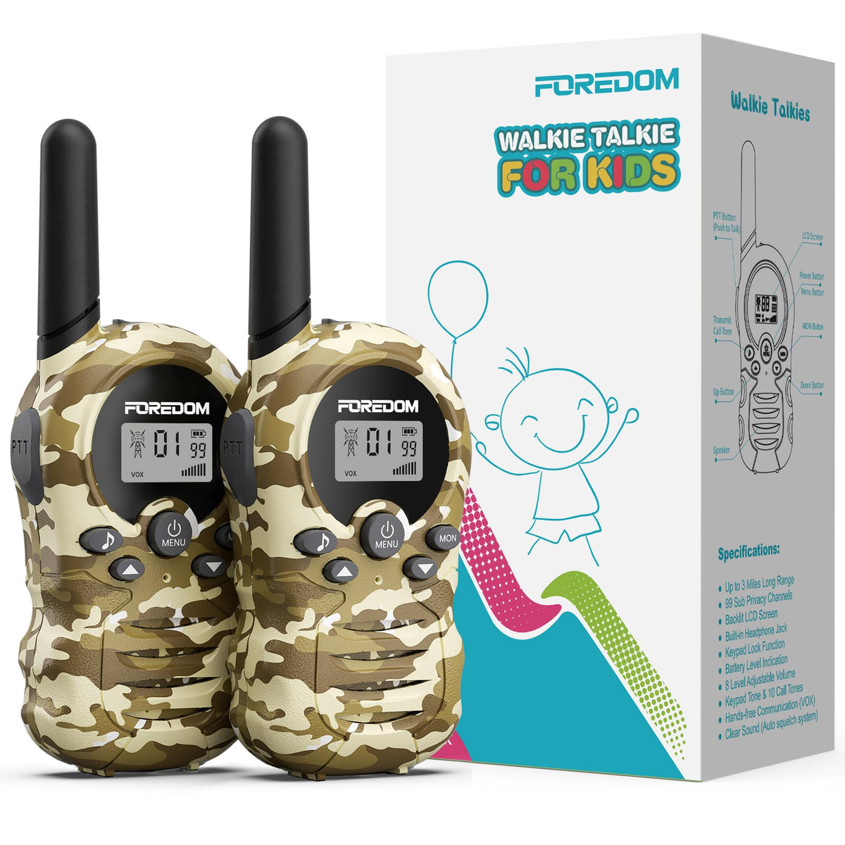 FOREDOM kids 2-pack walkie talkies for easy family communication