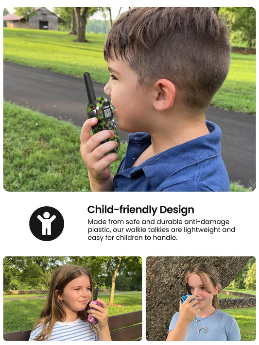 FOREDOM walkie talkies kids back view shows lightweight, durable plastic construction