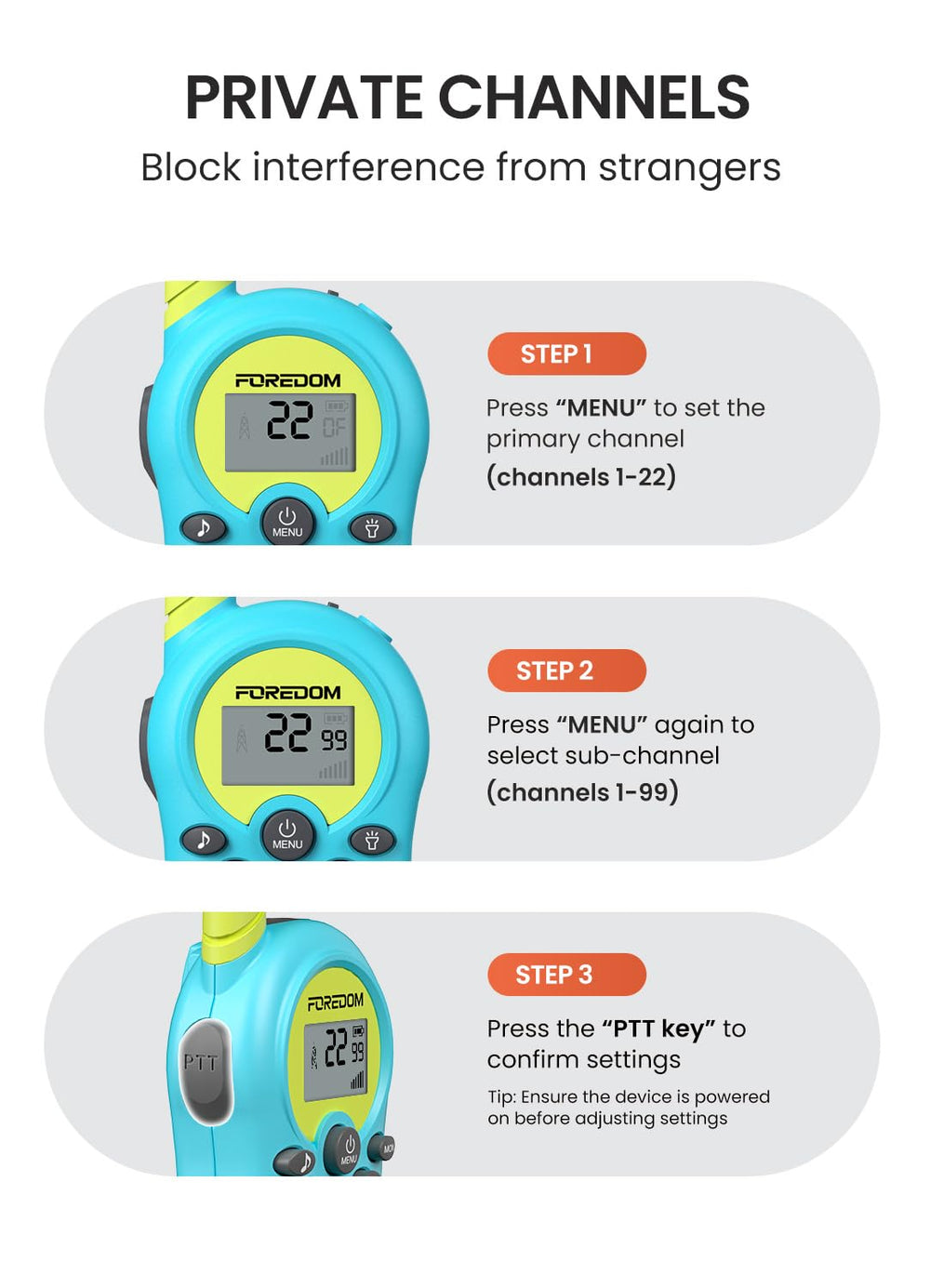 FOREDOM backlit screen and flashlight improve visibility in dim conditions.