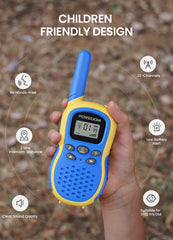 FOREDOM kids walkie talkies blue with illuminated display emphasizing night-time visibility.