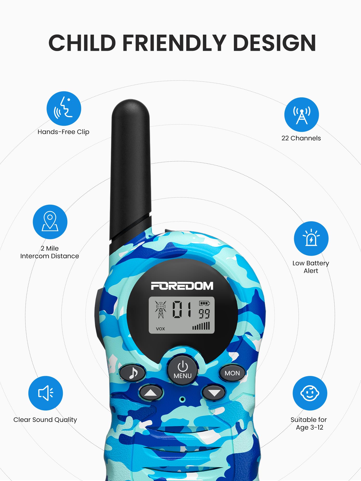 FOREDOM kid-friendly 70g units with belt clip support easy carry.
