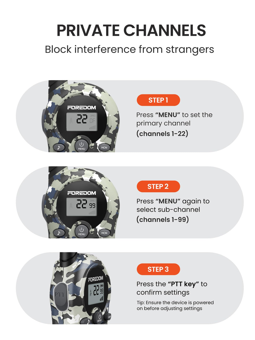 FOREDOM long-range pair supports up to two miles for family adventures.