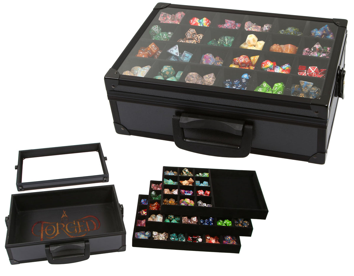 Forged Dice Co. dice display case with closed crystal lid showcasing your collection proudly.