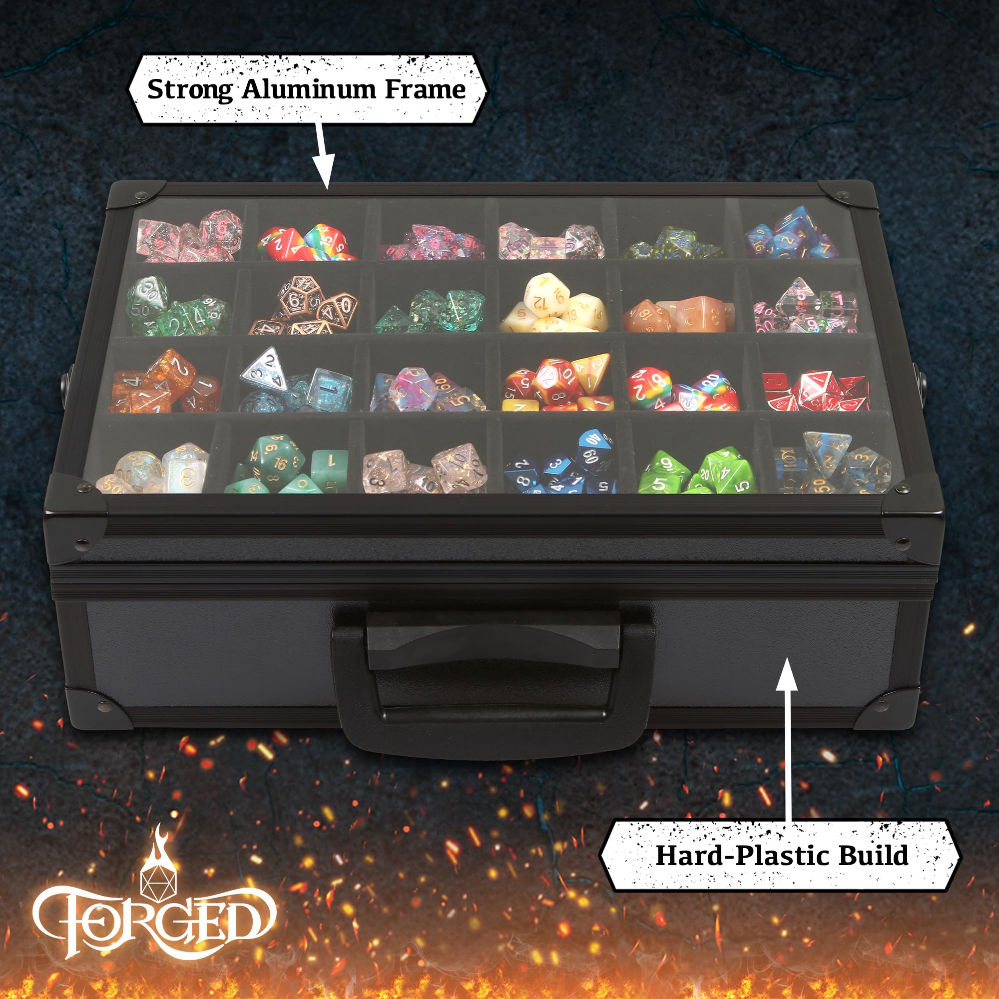 Forged Dice Co. case with built-in handle for easy transport.