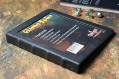 Forged Dice Co. Game-Folio binder opened to reveal built-in organizers and card pockets