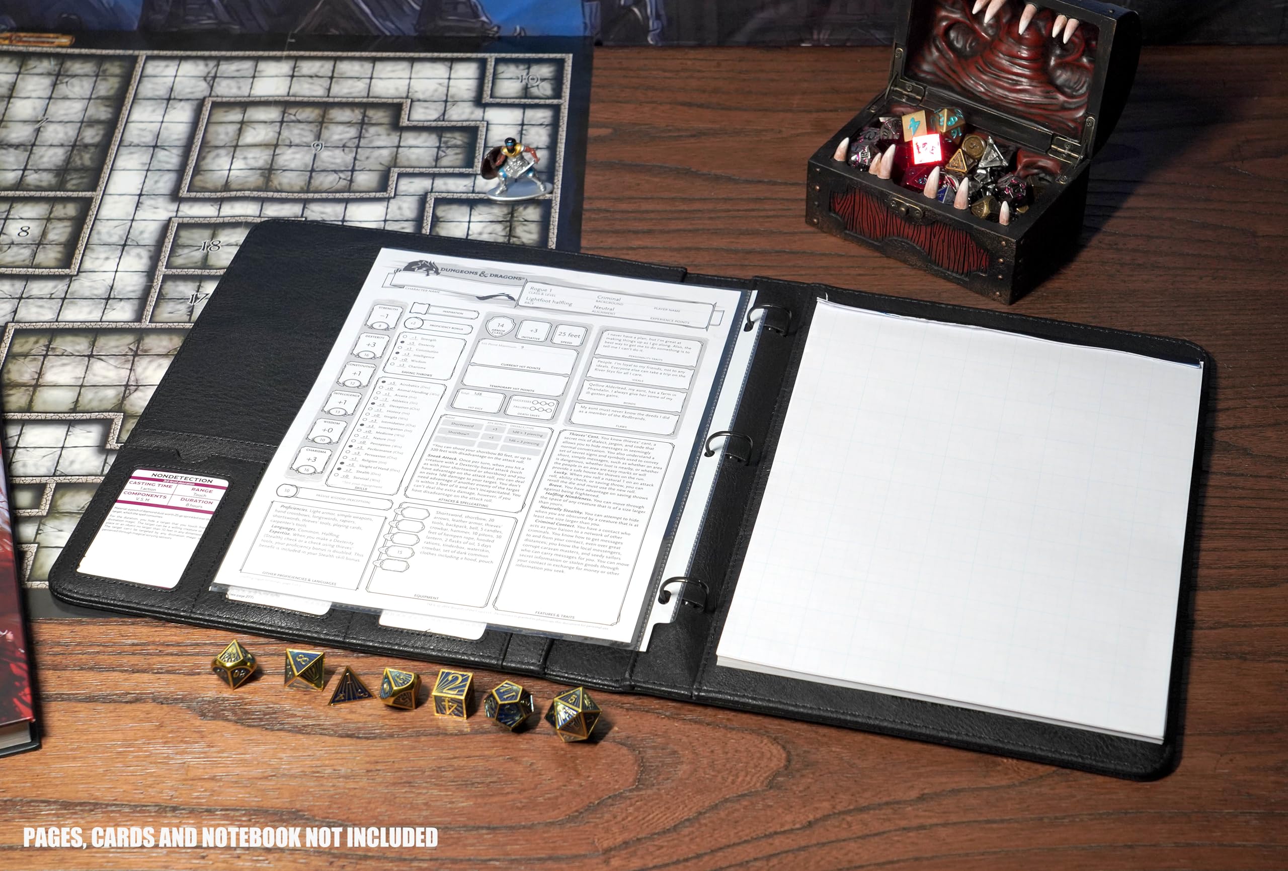 Forged Dice Co. Game-Folio card pockets filled with spell cards for quick access