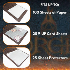 Forged Dice Co. Game-Folio on desk with dice and pages open.