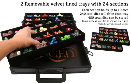 Forged Dice Co. two removable trays for organized storage.