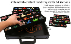 Forged Dice Co. two removable trays for organized storage.