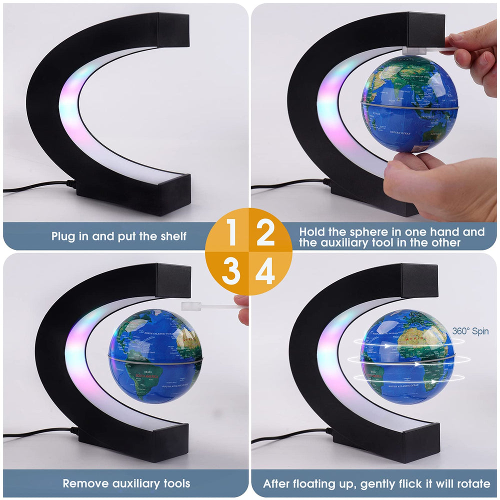 Forno blue magnetic levitation globe creates a futuristic desk focal point.