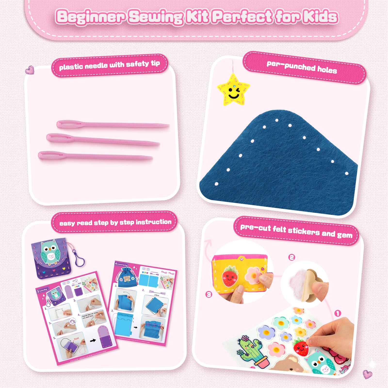 Fortand Sewing Kit for Kids pillow craft – colorful felt and simple steps.