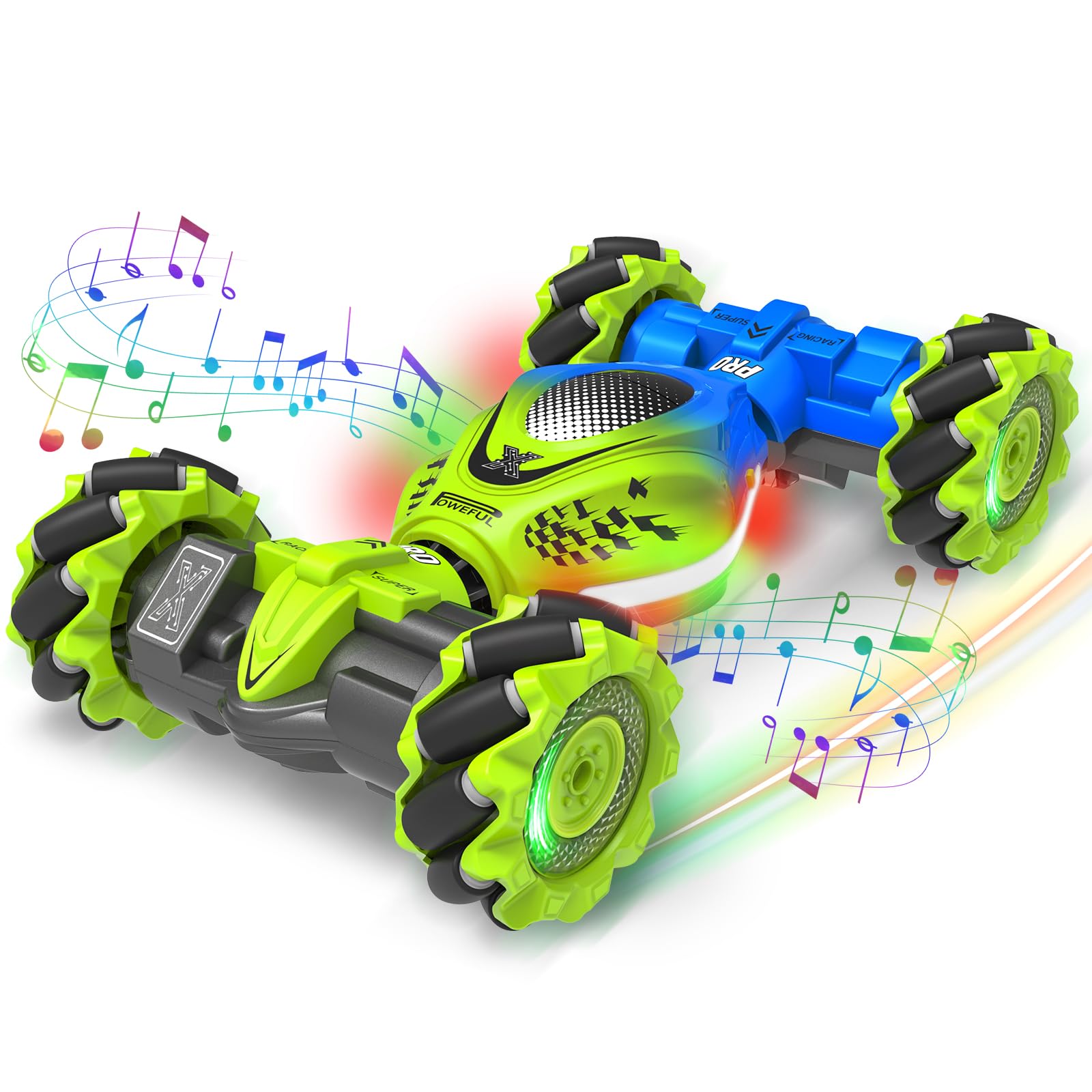 Fosgoit Gesture RC Car front view with LED lights for night play