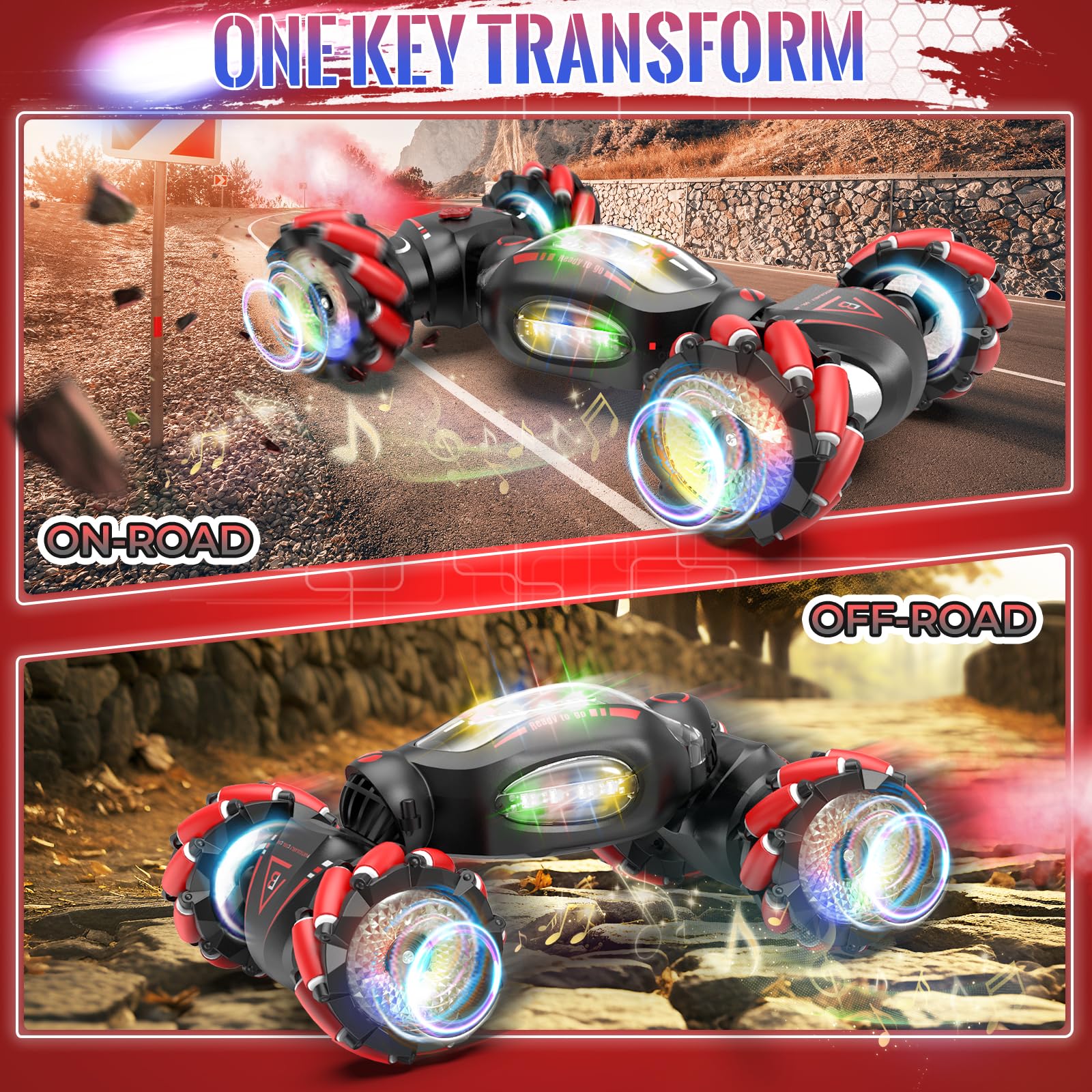 Fosgoit RC stunt car rear view showing dual batteries for extended play