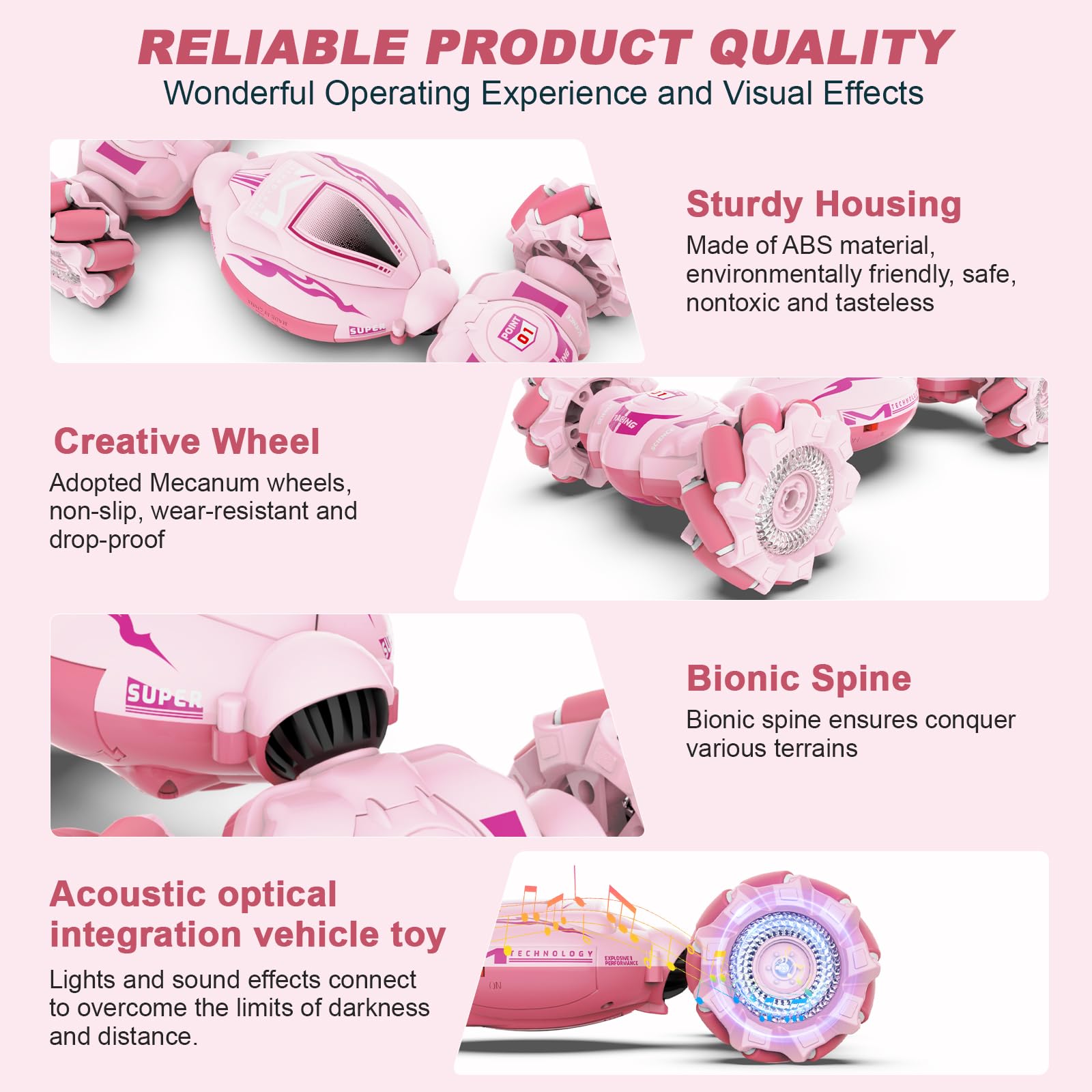 Fosgoit pink RC car doing a 360 rotation at speed