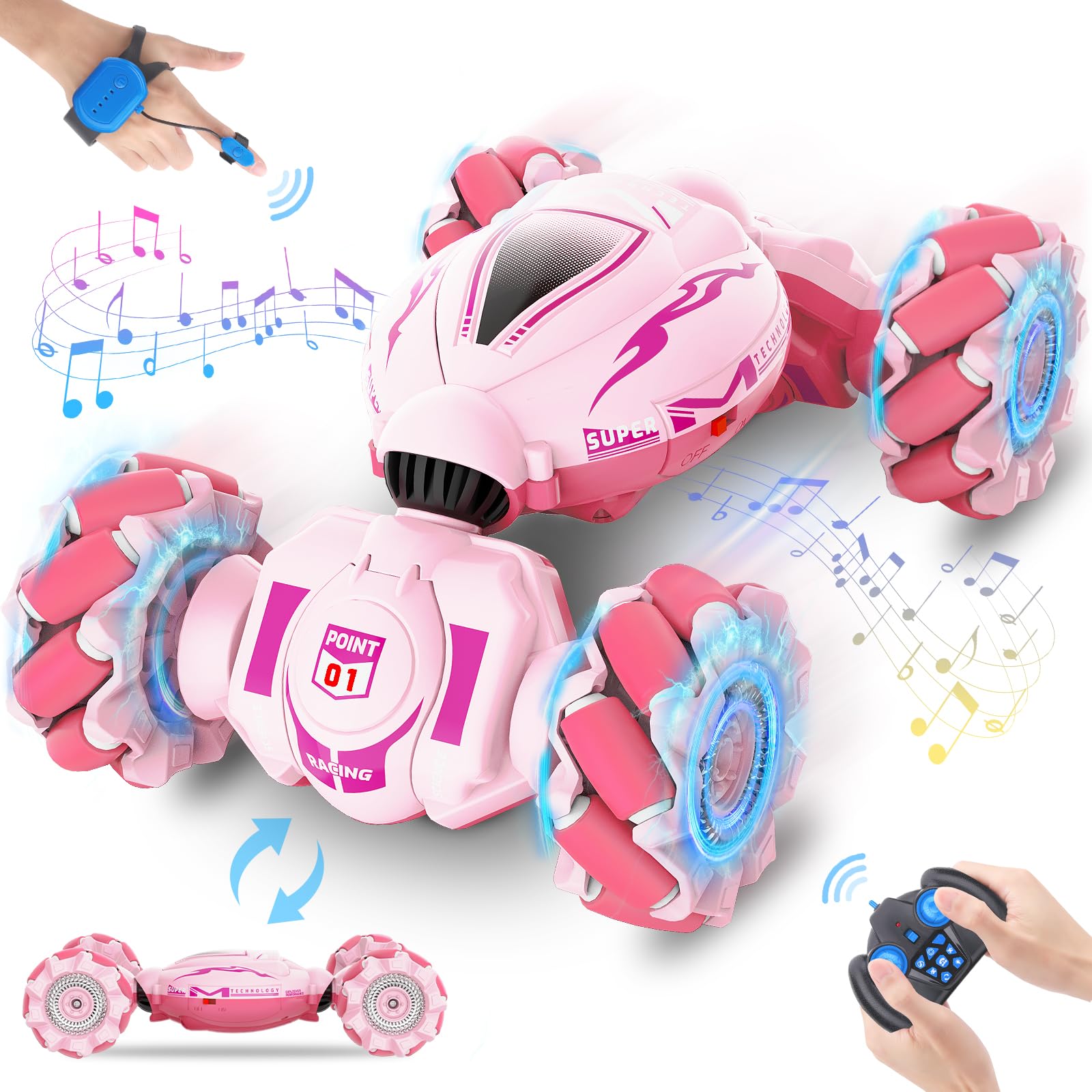 Fosgoit pink RC car with gesture control for easy indoor and outdoor play