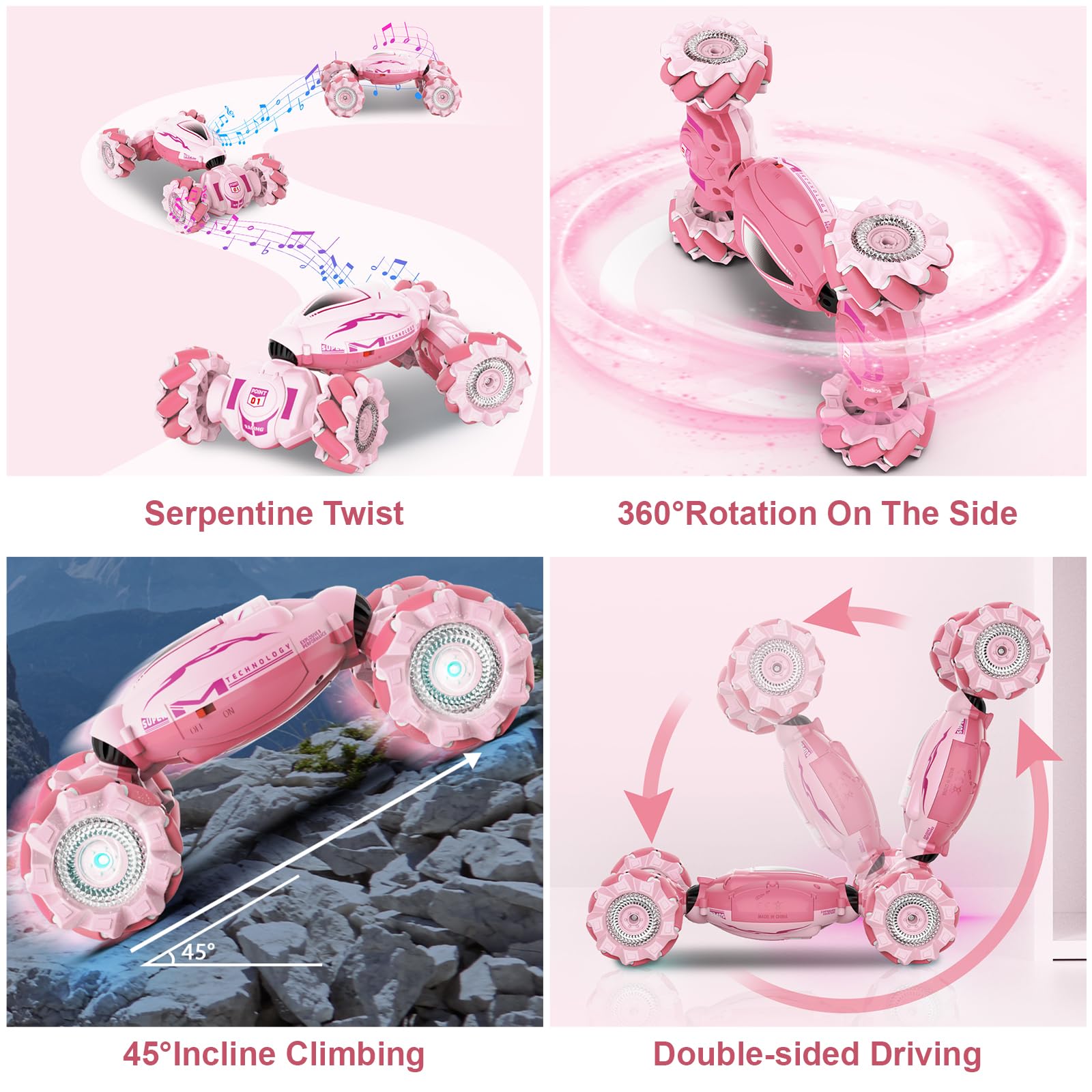 Fosgoit pink RC car lights and music enhance driving fun