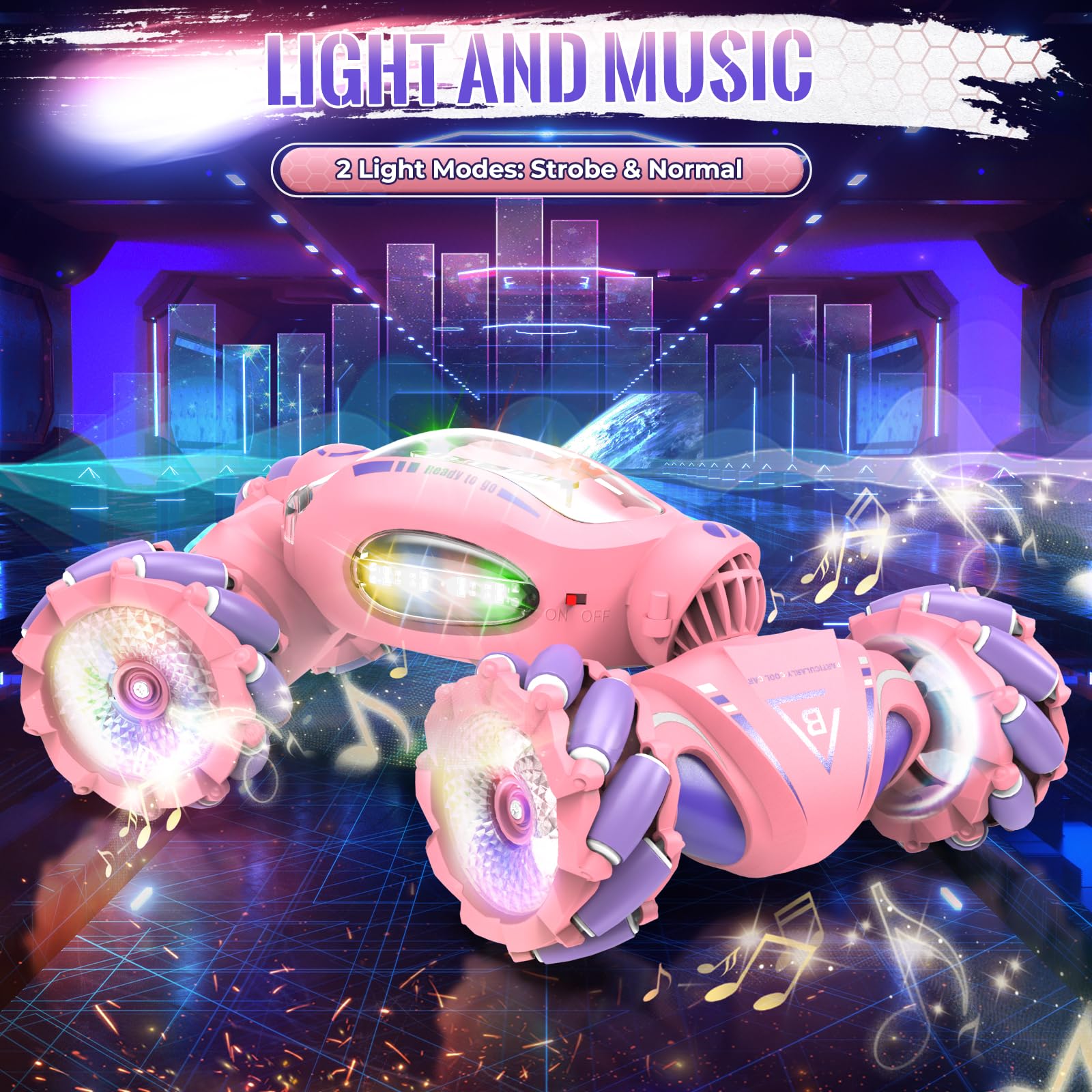 Fosgoit pink RC car night racing with LED lights