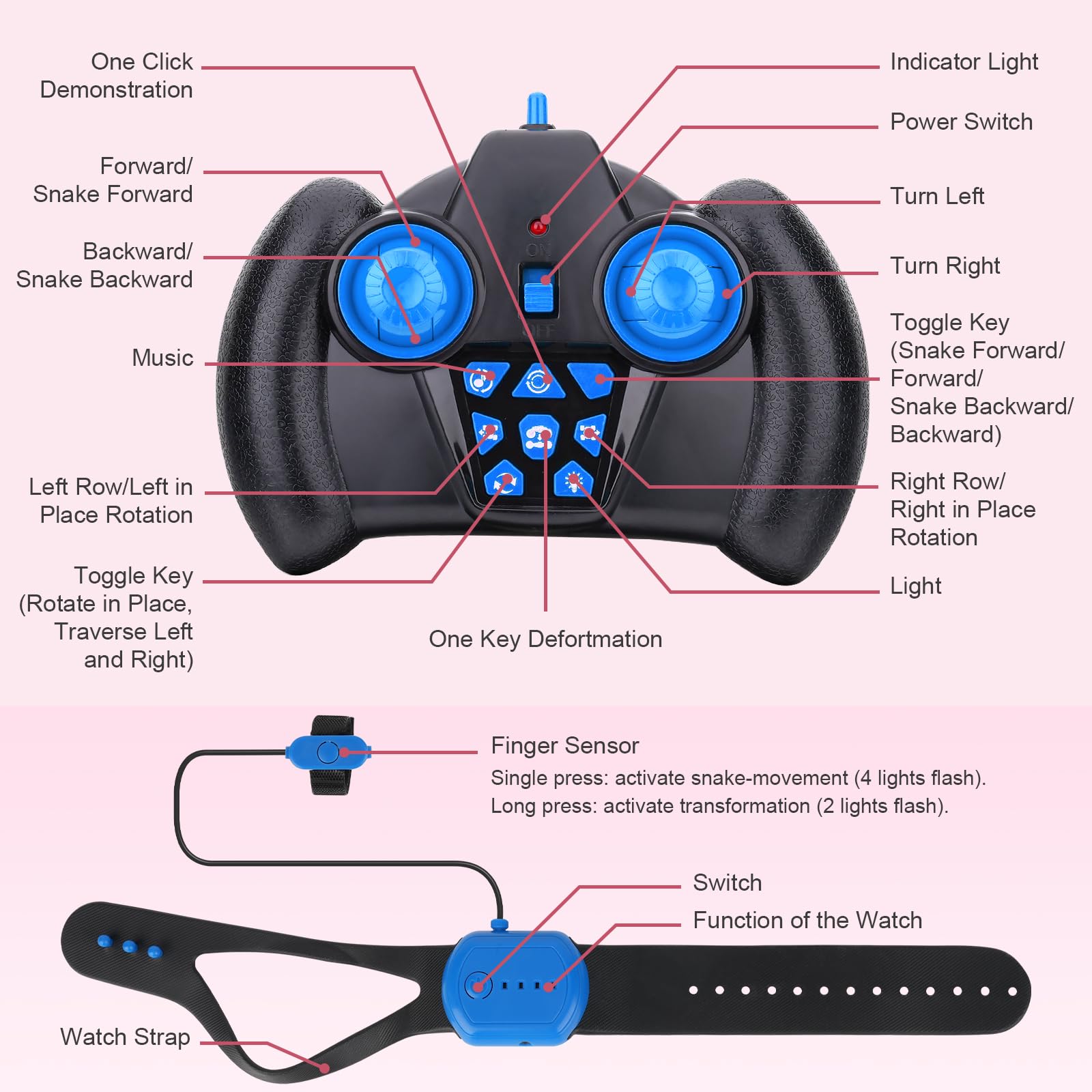 Fosgoit pink RC car remote control with gesture watch for easy control