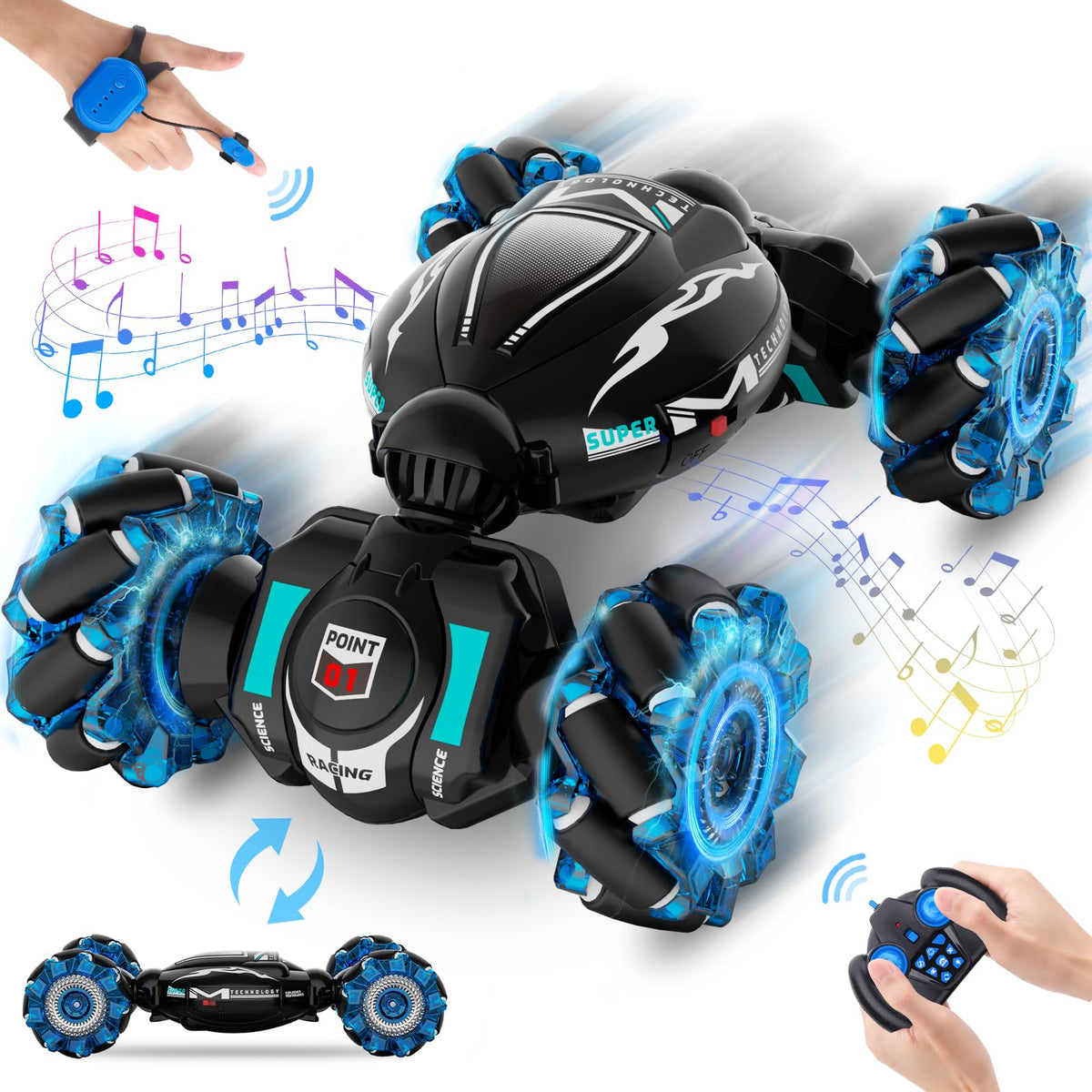 Fosgoit gesture-sensing stunt car for interactive play indoors and outdoors