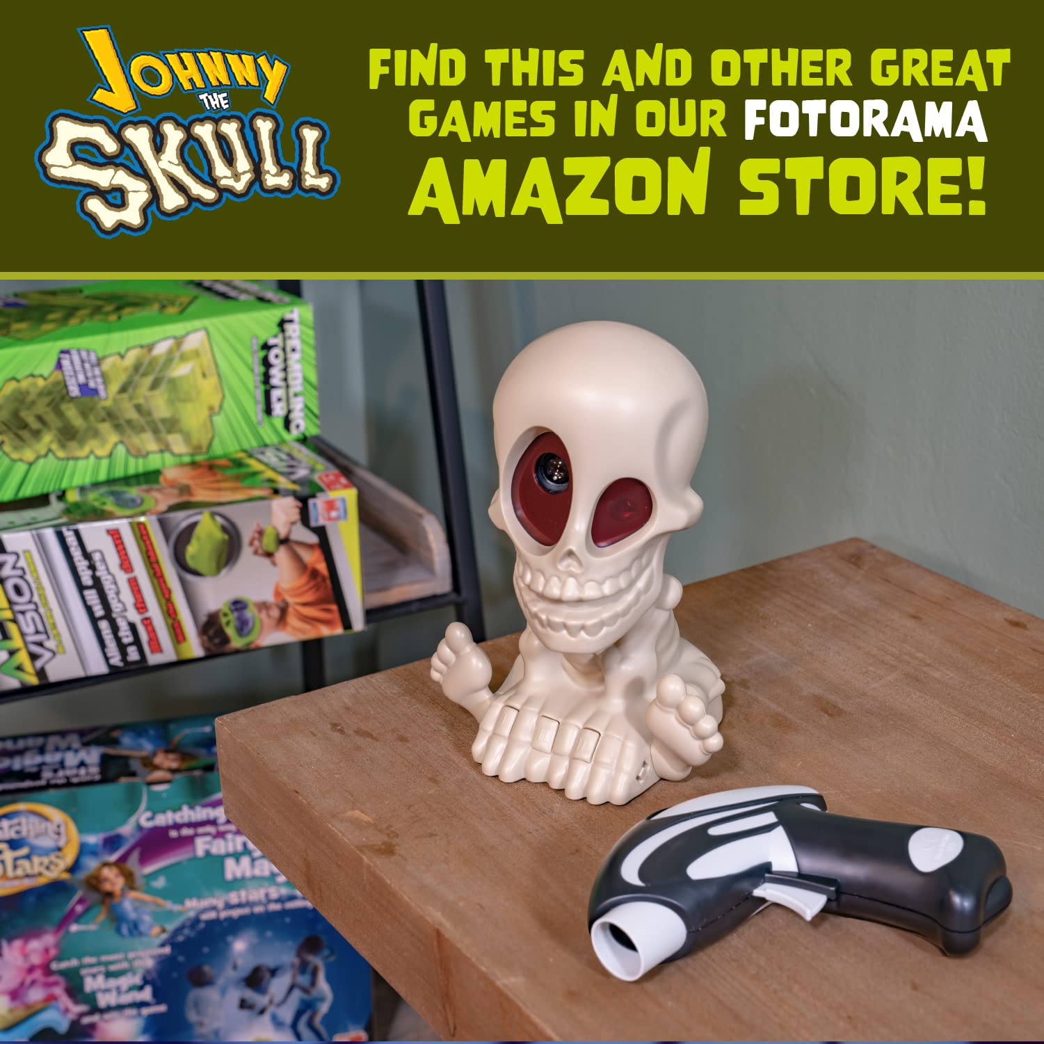 Fotorama Johnny the Skull uses common batteries for quick setup.