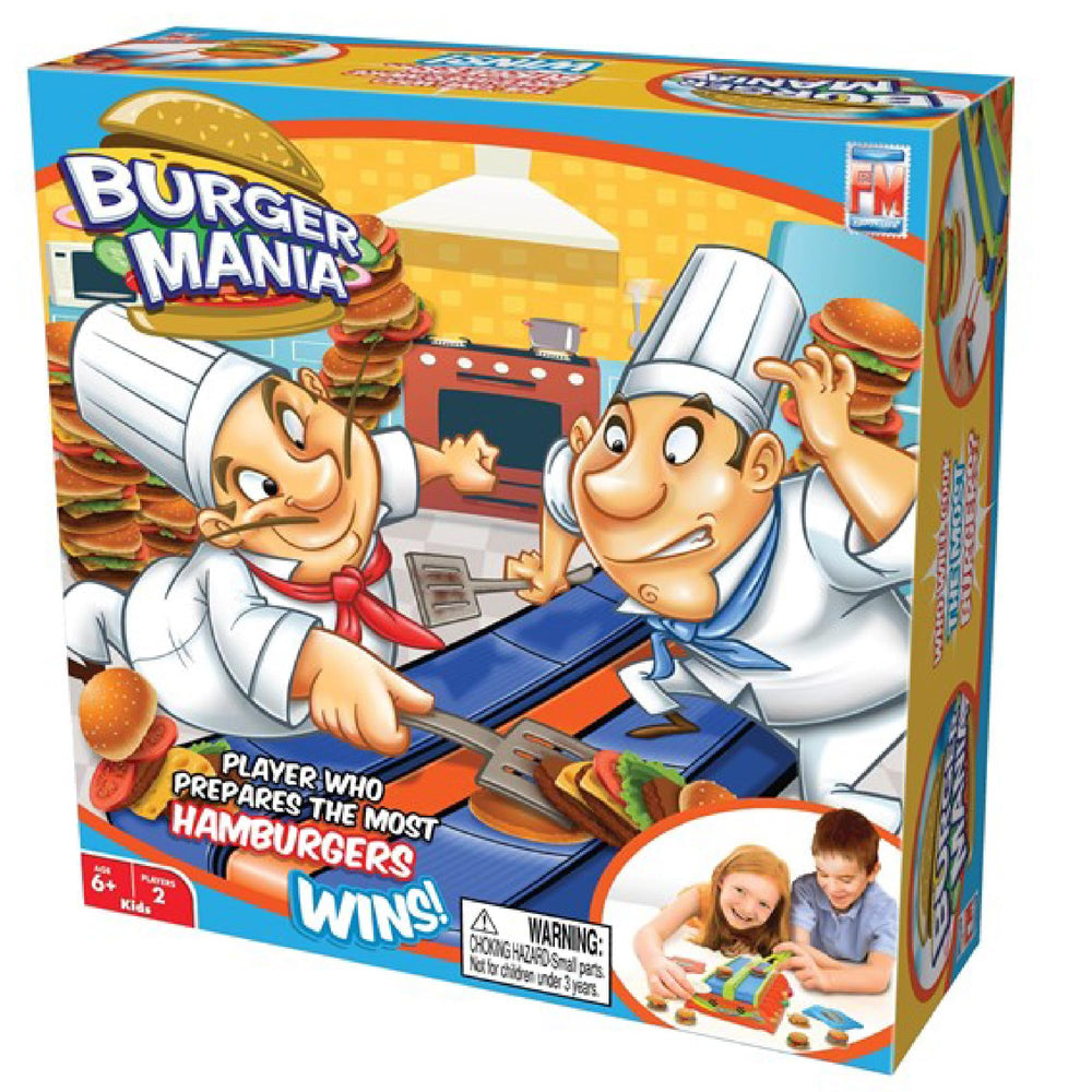 Fotorama Burger Mania conveyor belt image showing fast-paced play that boosts hand-eye coordination.