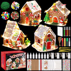 Fovths 4-sets gingerbread kit with colorful clay for festive DIY gingerbread houses.