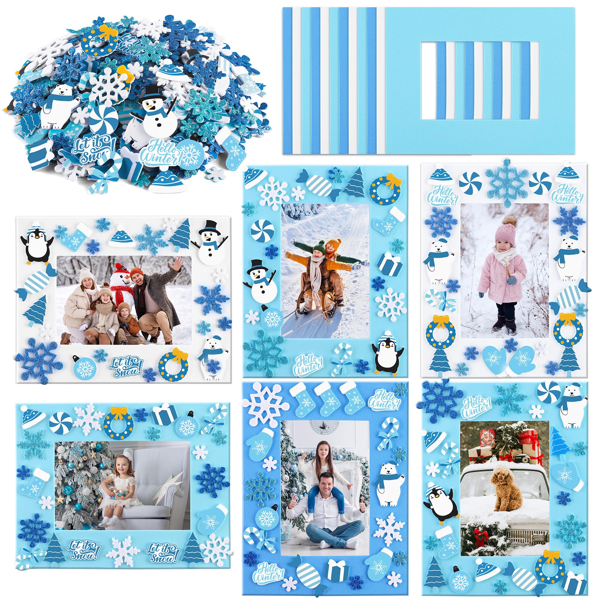 Fovths winter foam picture frame set showing versatile memory display options