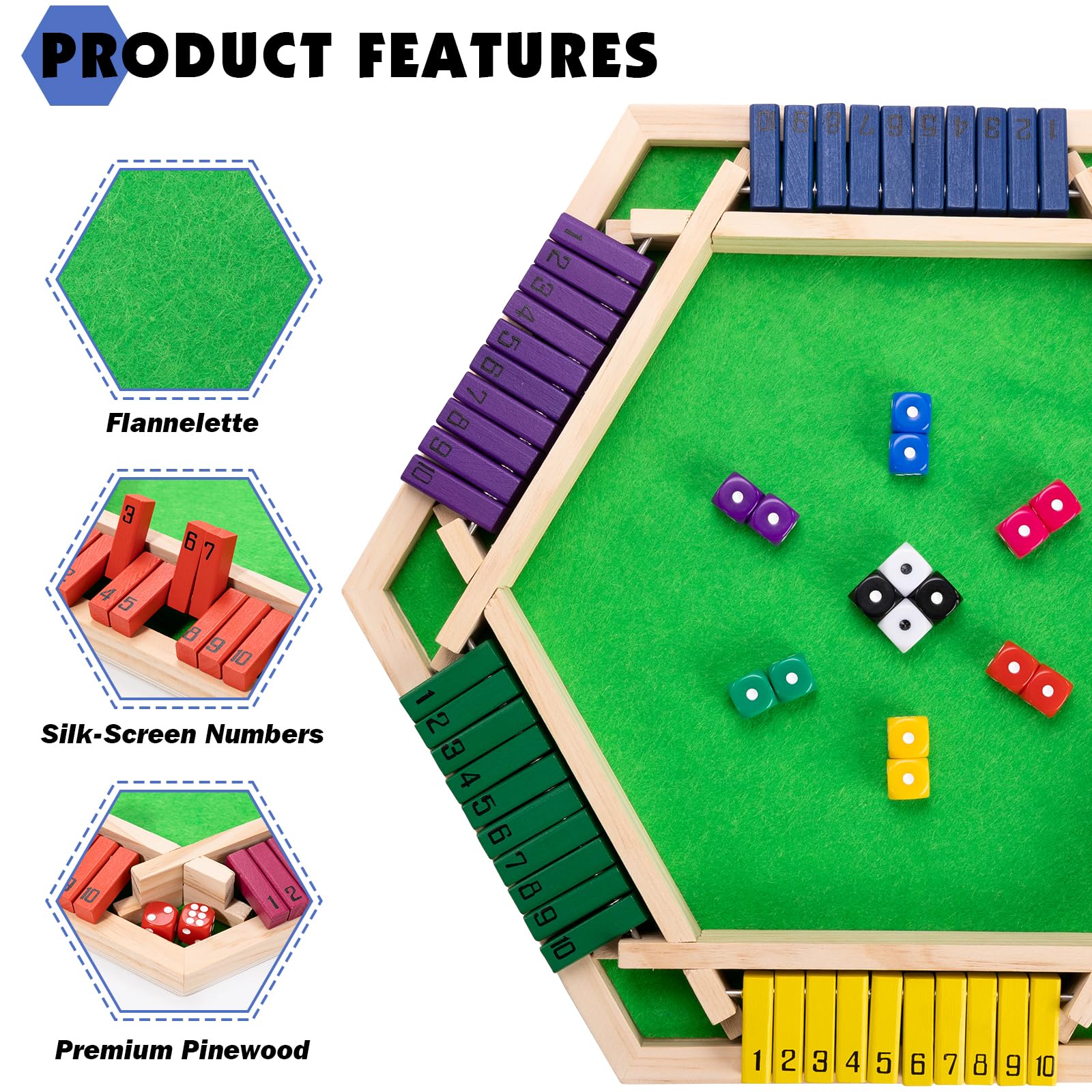 Fowreny Shut The Box supports 2 to 6 players for flexible group games.