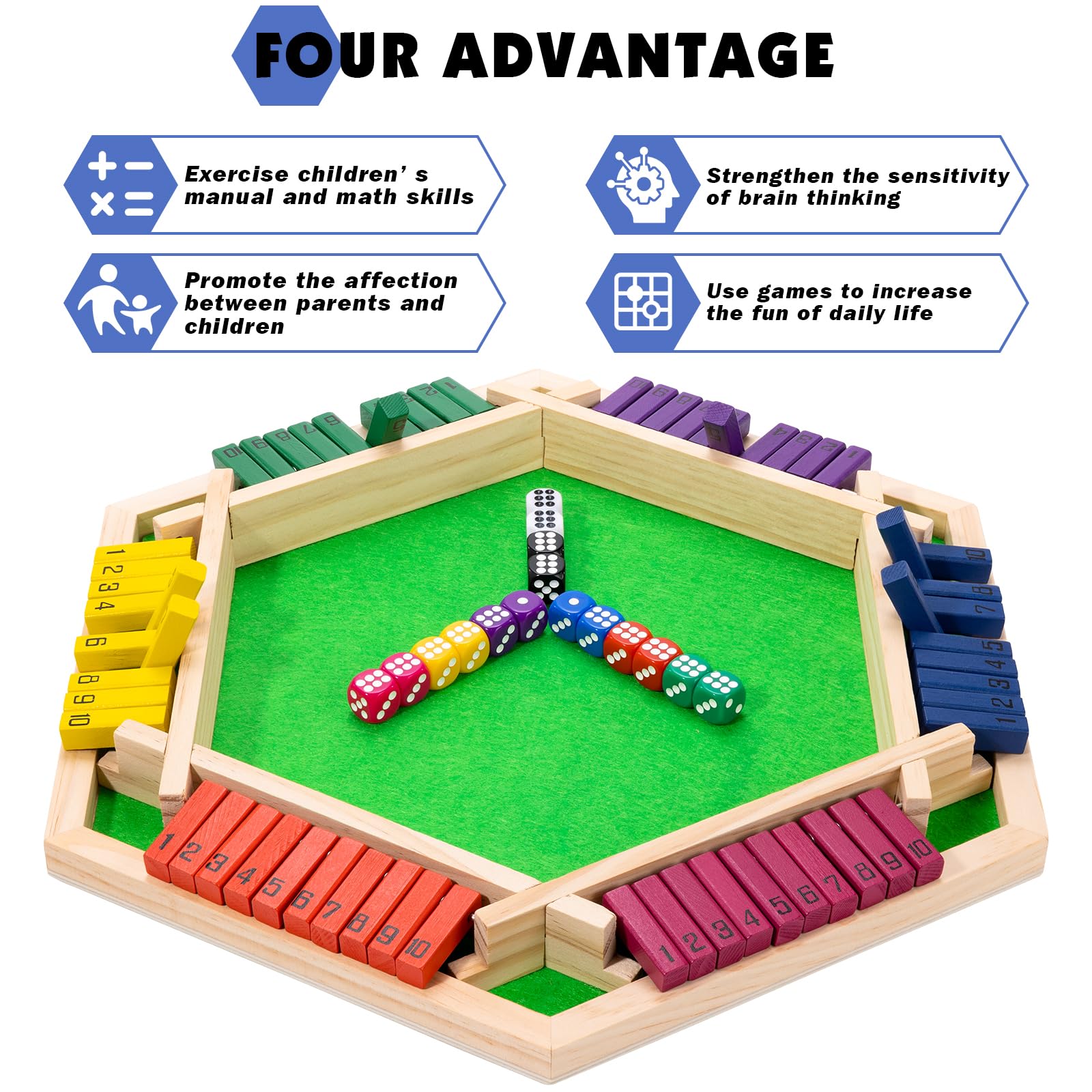 Fowreny Shut The Box tiles and dice support quick math challenges and friendly competition.
