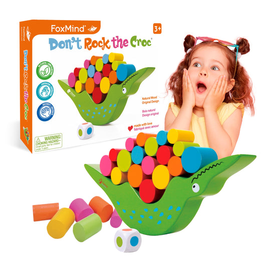 FoxMind Don't Rock The Croc colorful cylinders boost hand-eye coordination for toddlers.