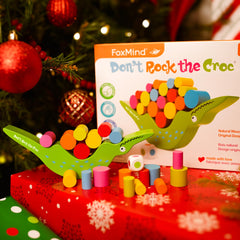 FoxMind Don't Rock The Croc natural wood materials for durable, safe toy play.