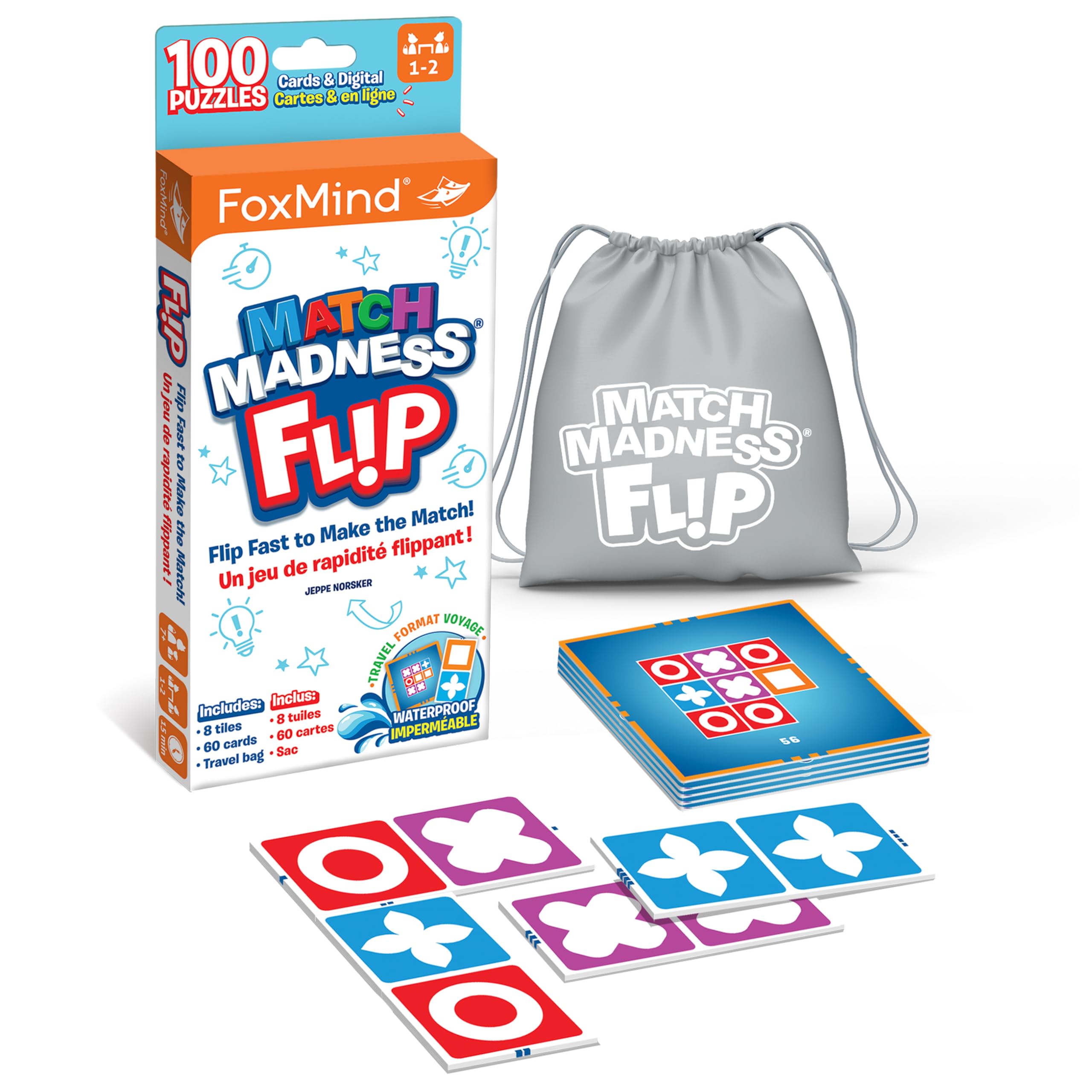 FoxMind Match Madness Flip travel bag keeps the game portable for trips.