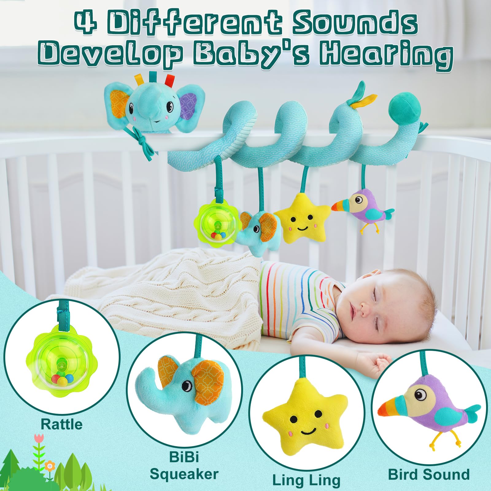 FPVERA blue elephant design enhances visual attention for babies.