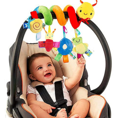 FPVERA spiral car-seat toy with colorful plush rattle for visual and tactile engagement.