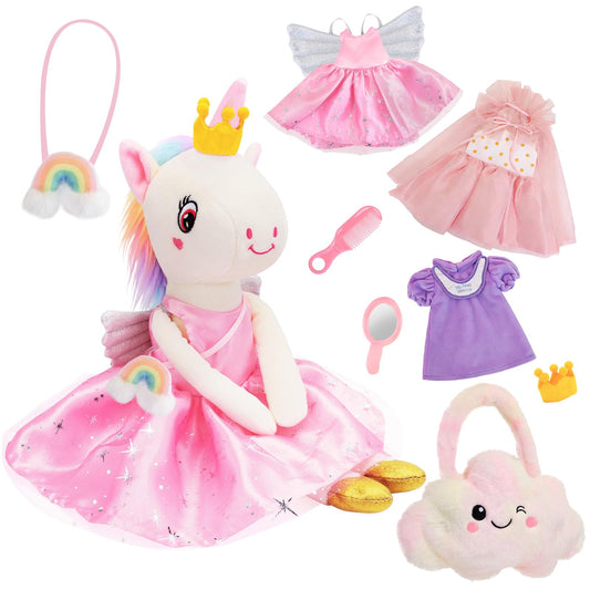 FPVERA unicorn dress-up doll 18-inch companion for imaginative play and fine motor skill practice