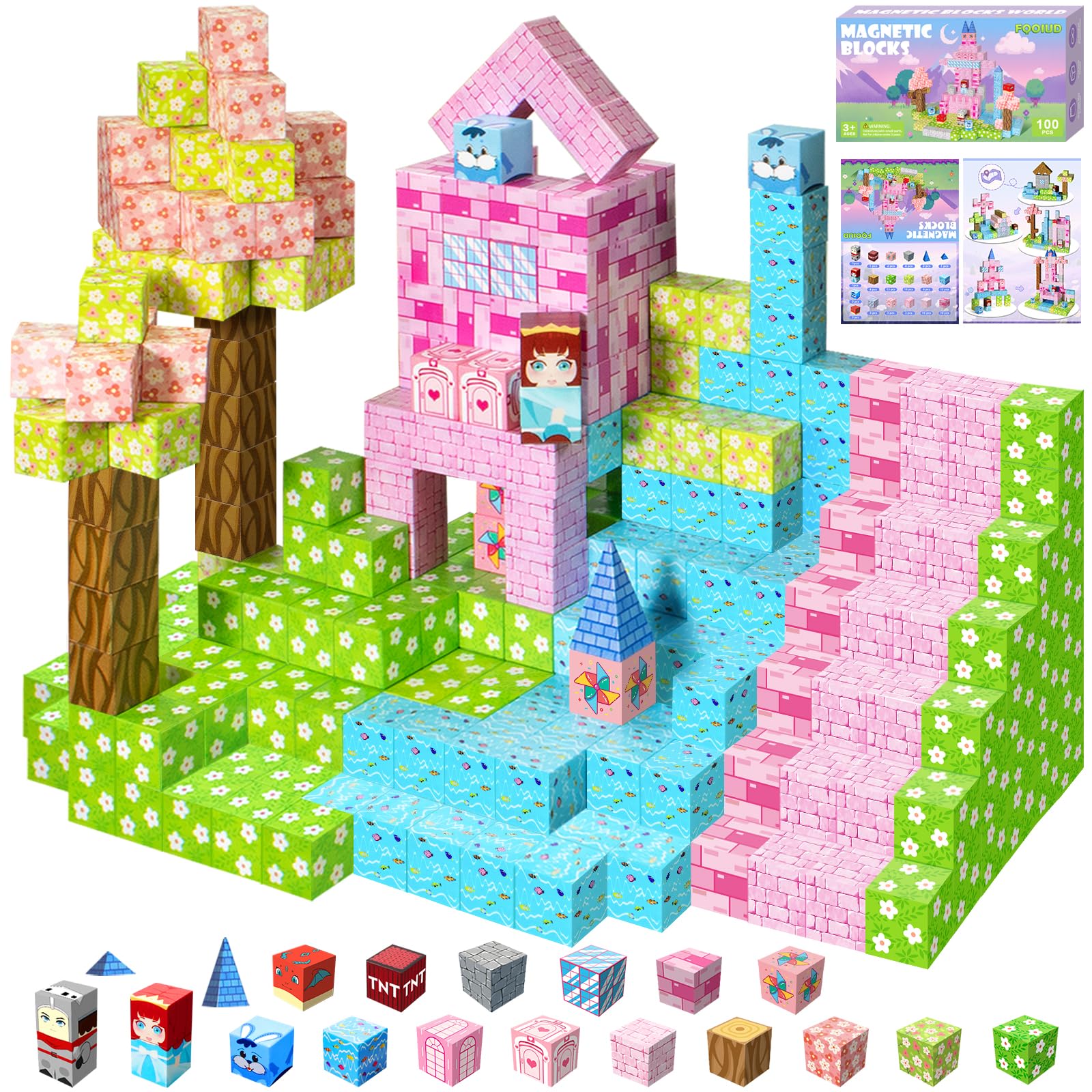 FQOIUD 100-piece magnetic blocks set for imaginative STEM play.