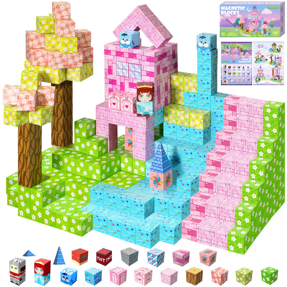 FQOIUD 100-piece magnetic blocks set for imaginative STEM play.