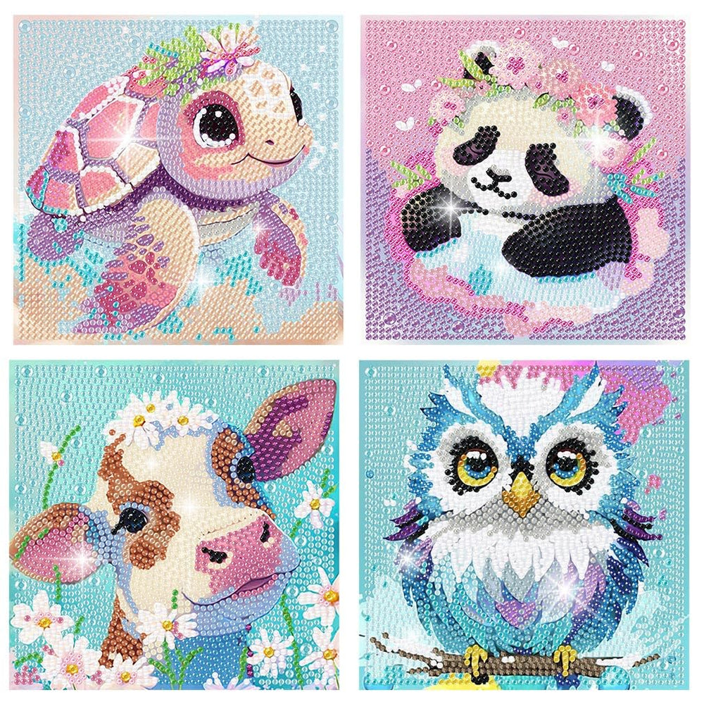 FQOVKYN four-pack 5D cartoon diamond art kit canvas for kids and beginners.