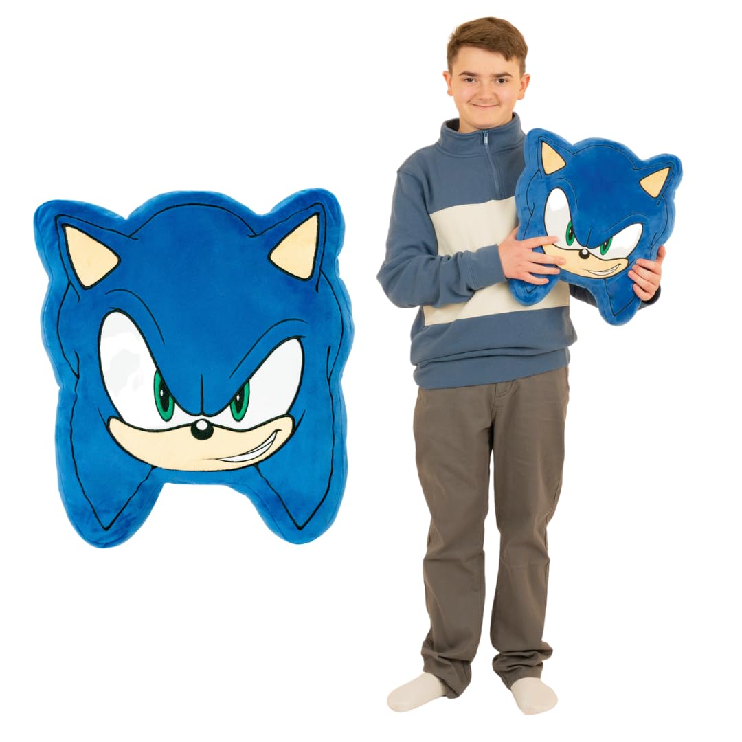 Franco Sonic face pillow 16-inch plush, a striking decorative accent for any gamer room.