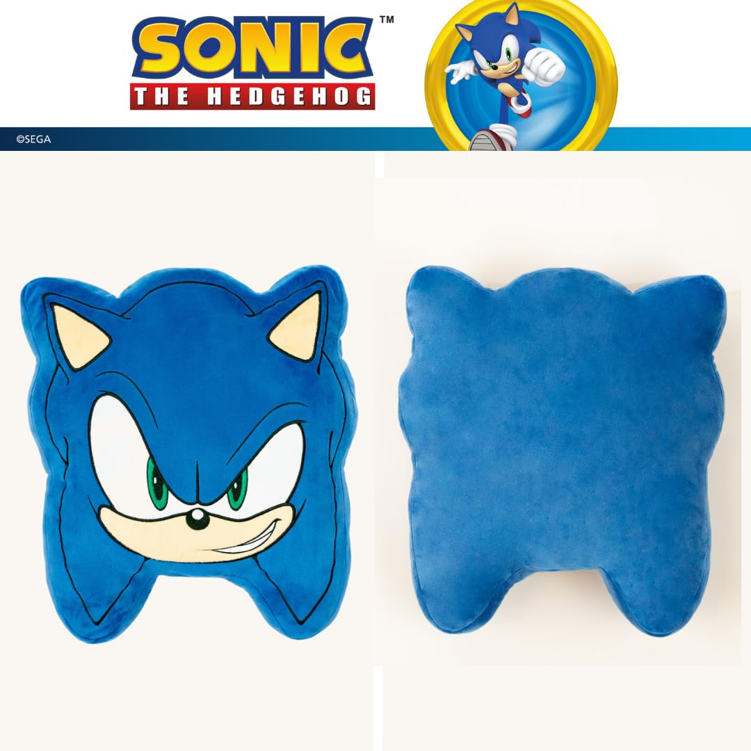 Pillow displayed on bed for stylish Sonic-themed bedroom decor.