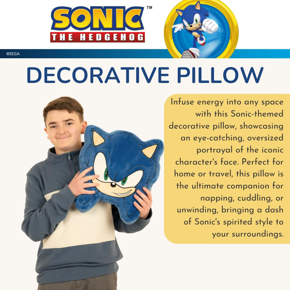 Close-up of Sonic embroidery detail on Franco pillow for vibrant character charm.