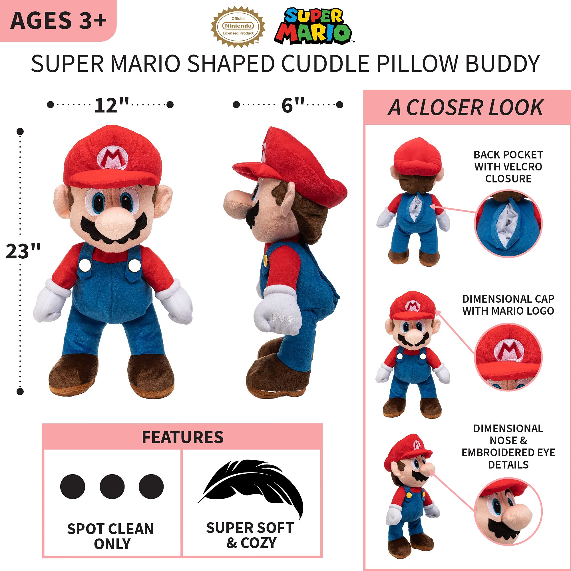 Franco Super Mario pillow soft plush fabric for gentle hugs.